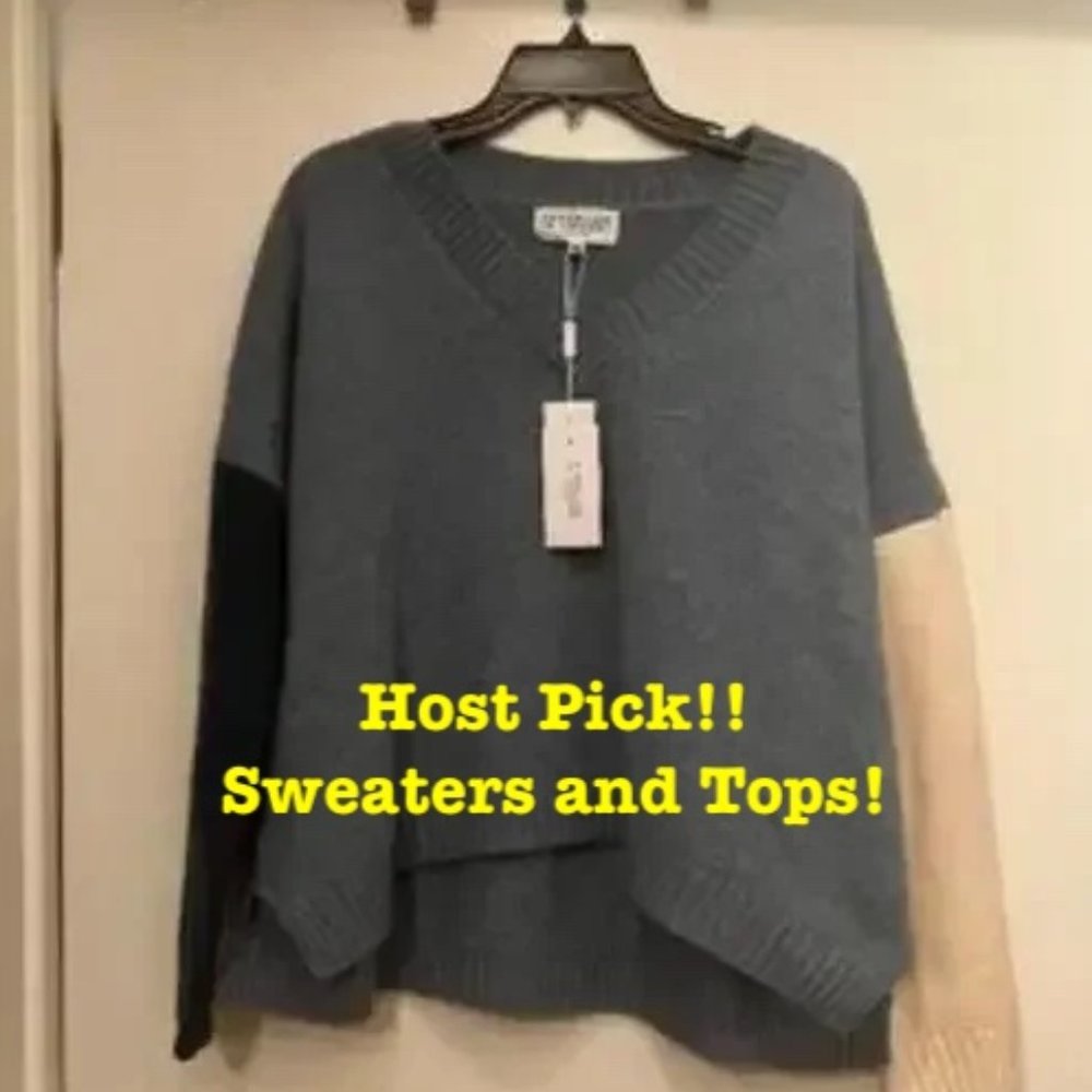 10 Crosby Derek Lam Gray V-Neck Sweater with Black and Cream Sleeves